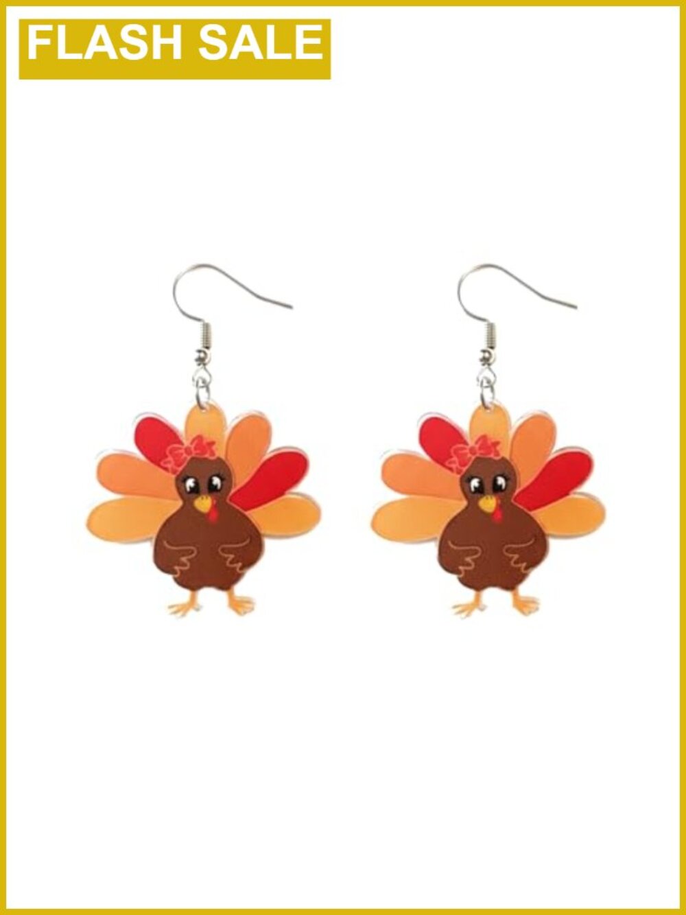 Thanksgiving Turkey Drop Dangle Earrings Acrylic French Wire Women's Jewelry
